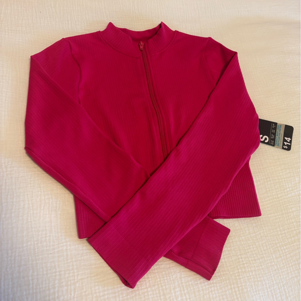 Hot Pink Ribbed Cropped Workout Jacket - Picture 5 of 14